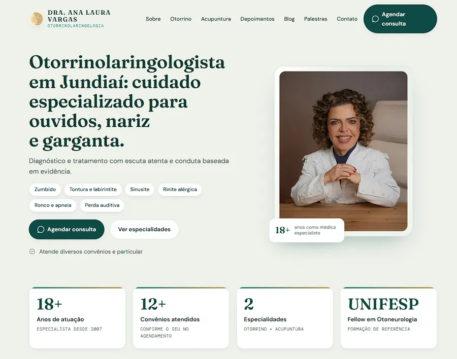 Landing page criada para clínica de otorrinolaringologia
